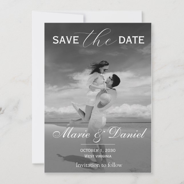 Save The Date Stylish Simple Full Photo Double-sided Save The Da (Devant)