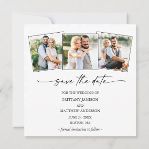 Save The Date Stylo d'encre moderne Script 3 photo minimaliste