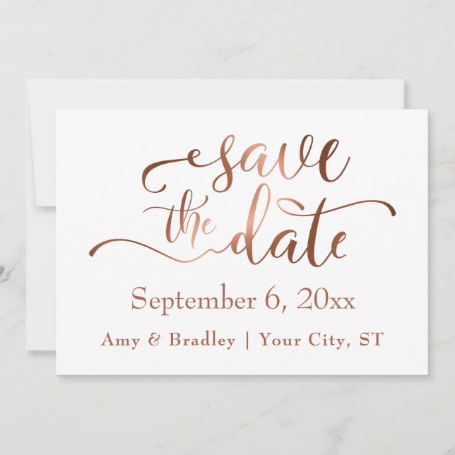 Save The Date Subtle Elegant Copper Script Wedding Enregistrer l (Devant)
