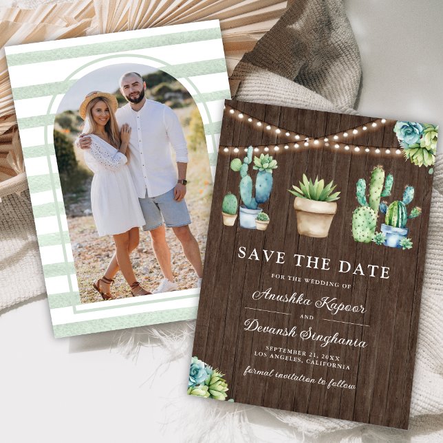 Save The Date Succulent verdure Cactus Pots Mariage photo en boi (Créateur téléchargé)