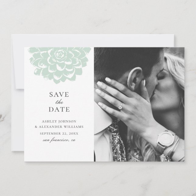 Save The Date Succulente menthe. Mariage de cactus moderne. Flor (Devant)