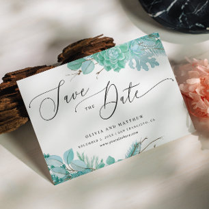 Save The Date Succulents à la menthe. Mariage de cactus d'hiver