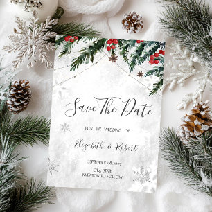 Save The Date Succursales Red Berries Snowflakes Enregistrer la