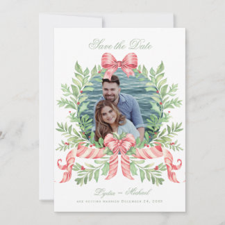 Save The Date Sucre de canne de couronne de Noël Bow | Photo