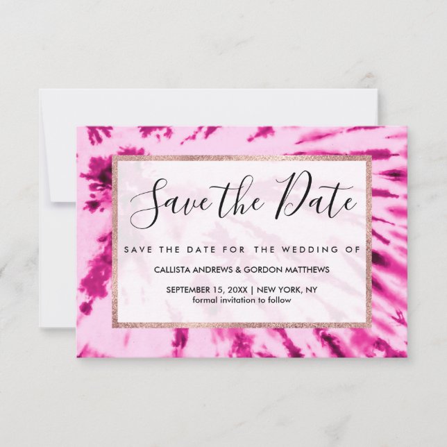 Save The Date Summer Artsy Girly Neon Blush Pink Tie Dye Motif (Devant)