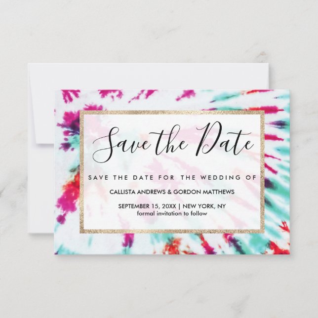 Save The Date Summer Artsy Girly Neon Turquoise Pink Tie Dye Mot (Devant)