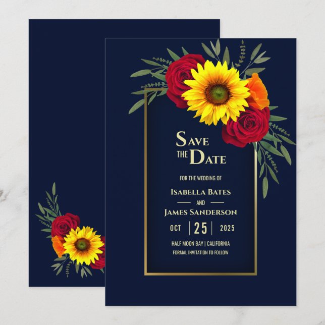 Save The Date Sunflower Blue Wedding Enregistrer La Date (Devant / Derrière)
