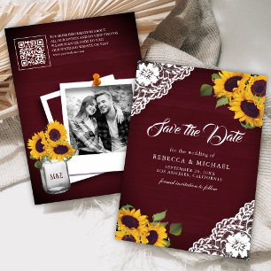 Save The Date Sunflower Bourgogne Photo QR Code Mariage