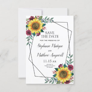 Save The Date Sunflower Bourgogne Rose Mariage géométrique