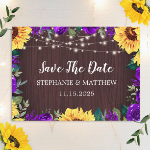 Save The Date Sunflower Purple Floral Bois Mariage Enregistrer L