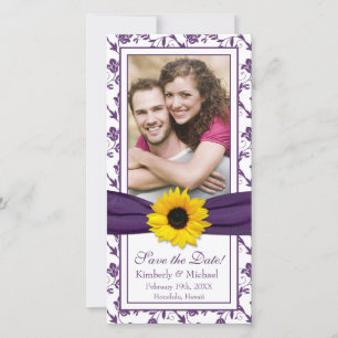 Save The Date Sunflower Purple Floral Ribbon Photo Enregistrer l