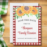 Save The Date Sunflower Reunion familiale<br><div class="desc">Prévoyez-vous une réunion de famille ? Faites connaître à votre famille la date de réunion avec ces charmantes cartes Save The Date. Elles sont décorées de tournesols aquarelles et de feuillages sur un arrière - plan rouge. Facile à personnaliser. Aquarelle originale © Michele Davies.</div>