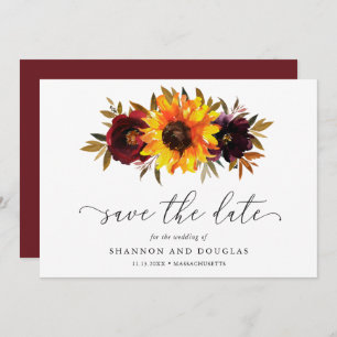 Save The Date Sunflower Roses Rustique Automne Floral Élégant Ma
