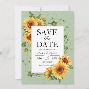 Save The Date Sunflower Sage Green Wedding Enregistrer La Date