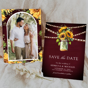 Save The Date Sunflowers Burgundy Mason Jar Mariage photo