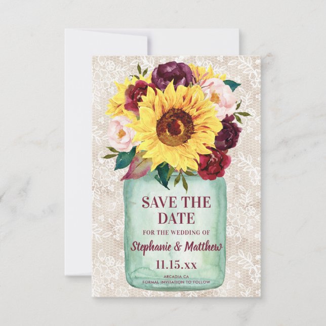 Save The Date Sunflowers Mason Jar Mariage Floral (Devant)