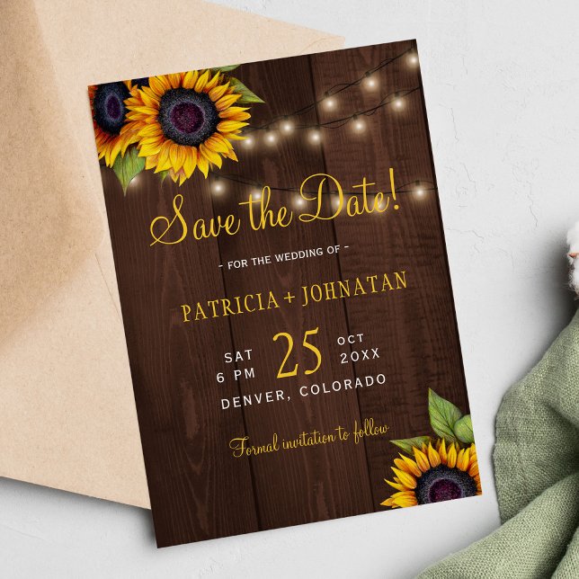 Save The Date Sunflowers rustique grange mariage en bois (Créateur téléchargé)
