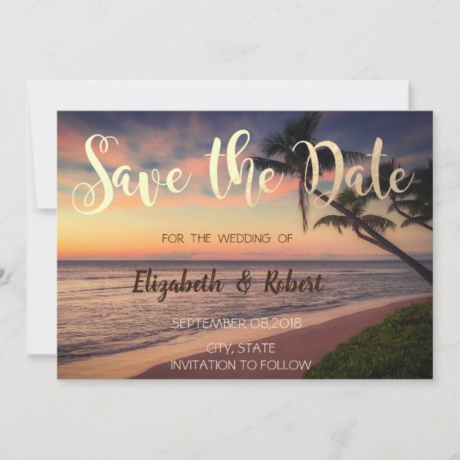 Save The Date Sunset Beach Wedding, Palms Économisez La Date (Devant)