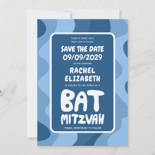 Save The Date Super Blue Waves Custom Bat Bar Bnai Mitzvah