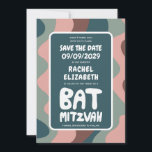 Save The Date Super Green Waves Custom Bat Bar Bnai Mitzvah<br><div class="desc">Carte idéale pour annoncer un bar, un bat mitzvah ou une autre fête juive et demander aux invités de sauvegarder la date! L'art fait main pour vous avec le lettrage sur le devant et le dos! (consultez le magasin ou le DM pour les options BAR/BAT) ENTIÈREMENT PERSONNALISABLE ! Cliquez sur...</div>