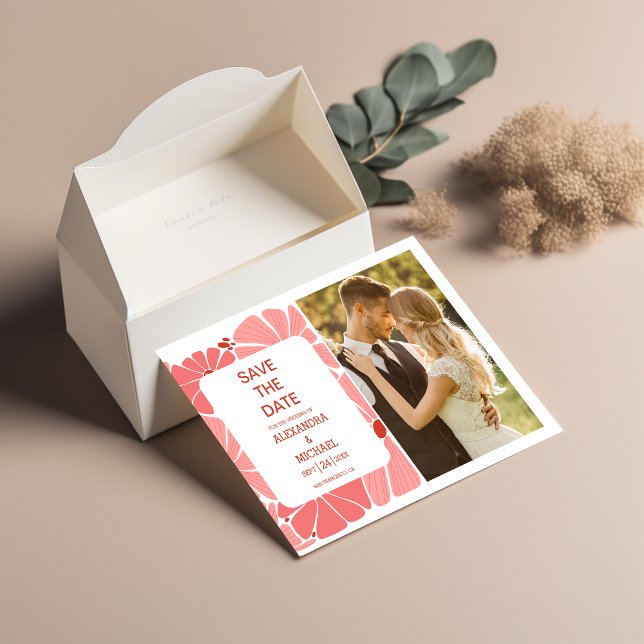 Save The Date Super moderne marguerite rose mariage photo (Créateur téléchargé)