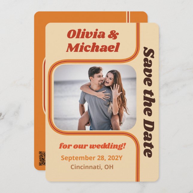 Save The Date Super orange et Brown courbe arc-en-ciel (Devant / Derrière)