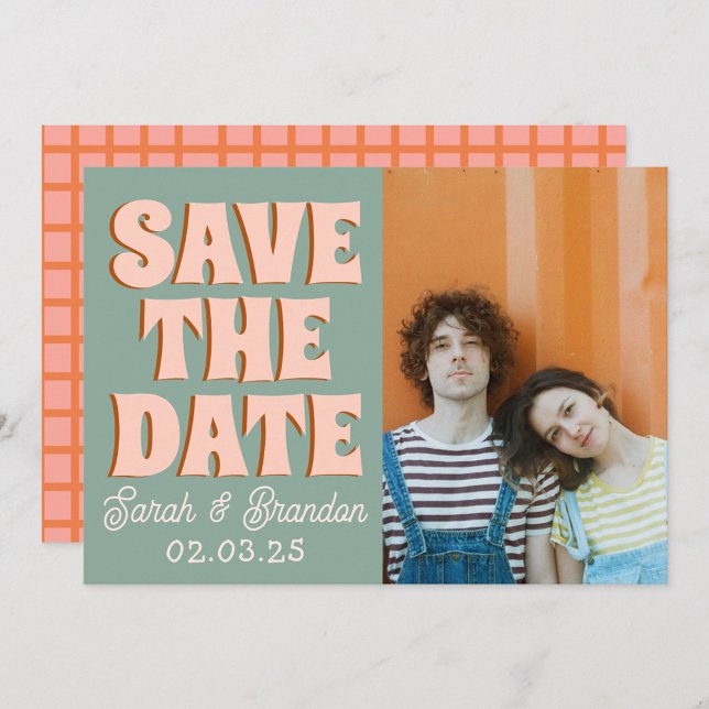 Save The Date Super Photo bleu rose rouge Funky (Créateur téléchargé)