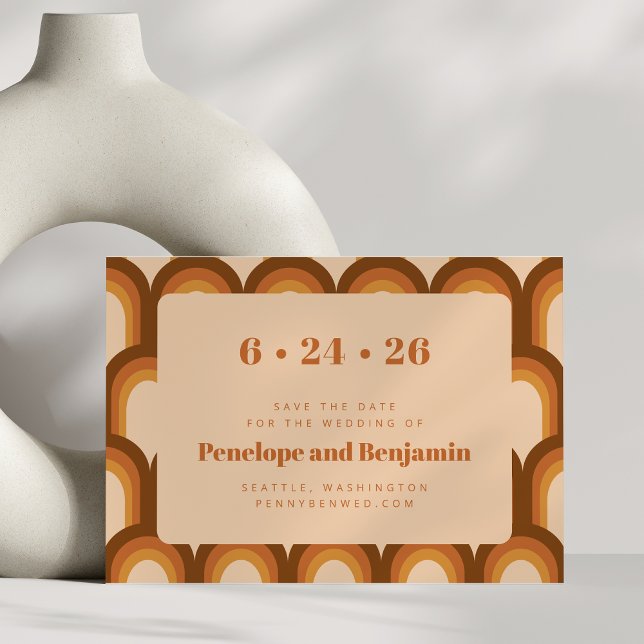 Save The Date Super Retro les années 70 Design Boho Mariage Brow (Créateur téléchargé)