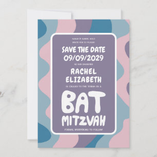 Save The Date Super Violet Waves Custom Bat Bar Bnai Mitzvah