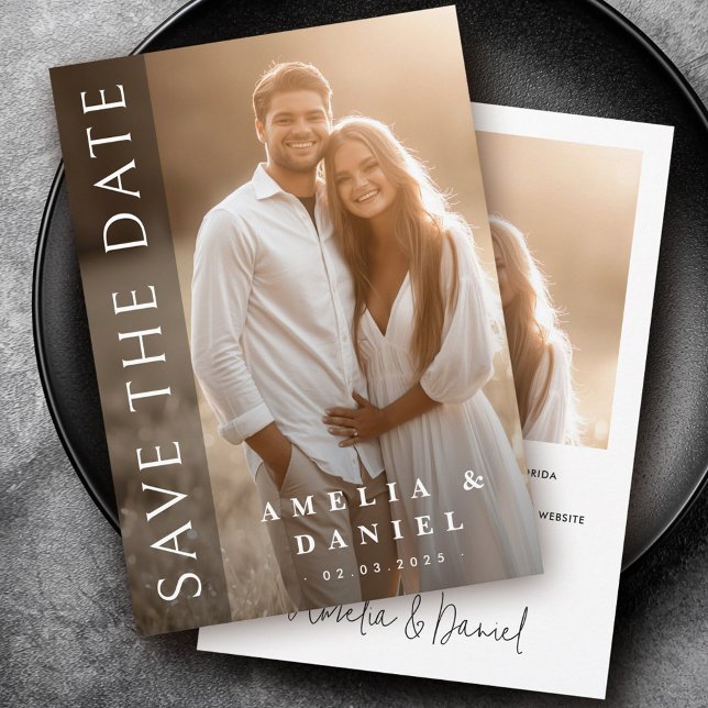 Save The Date Superposition photo verticale élégante et sombre p (Elegant dark vertical overlay photo wedding save the date)