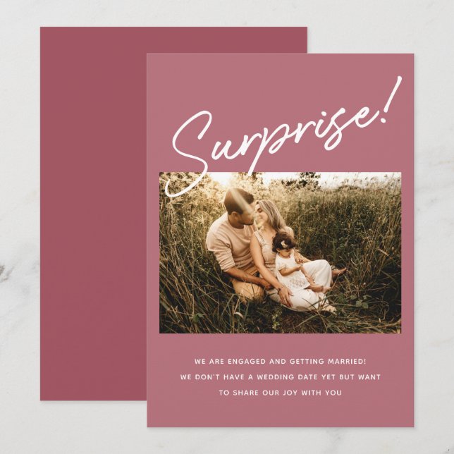 Save The Date Surprise Moderne Dusty Rose Blush Fiançailles Phot (Devant / Derrière)