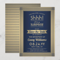 Surprise Retraite Party Shhh ! Marine bleu et or