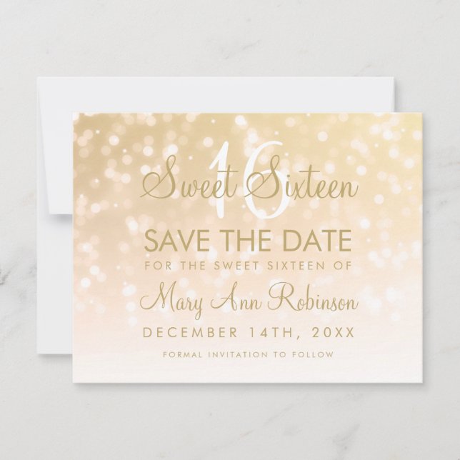 Save The Date Sweet 16 Enregistrer La Date Gold Bokeh Sparkle Li (Devant)