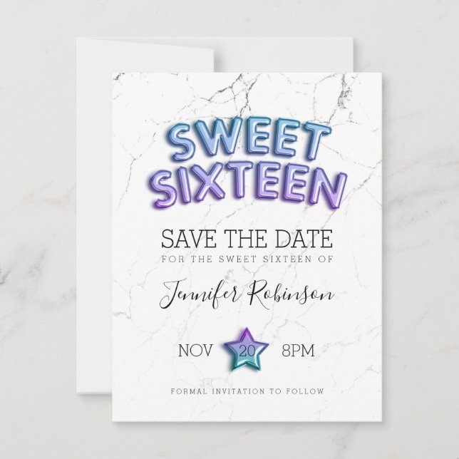 Save The Date Sweet 16 Enregistrer La Date Parties scintillant D (Devant)