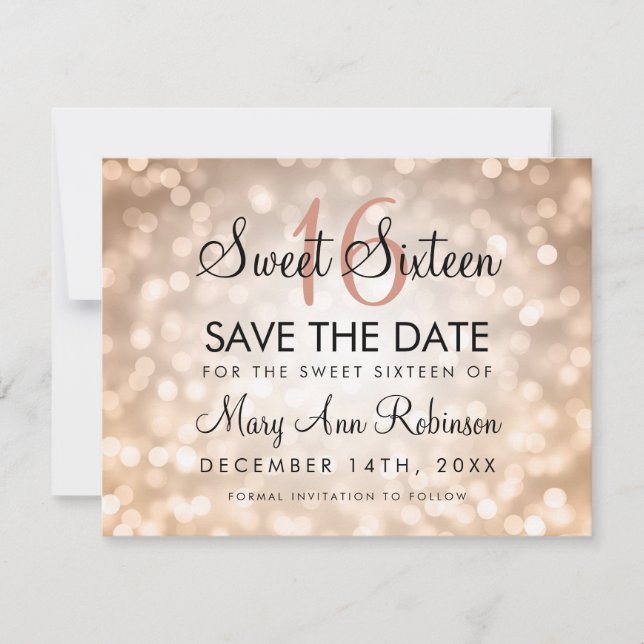 Save The Date Sweet 16 Enregistrer La Date Rose Parties scintill (Devant)