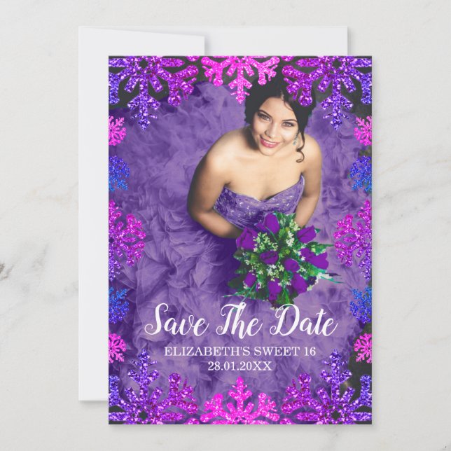 Save The Date Sweet 16 Flocon de neige hivernal Anniversaire (Devant)