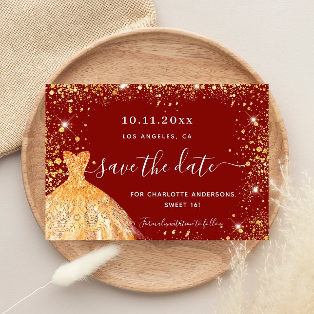 Save The Date Sweet 16 robe rouge or glamour (Créateur téléchargé)