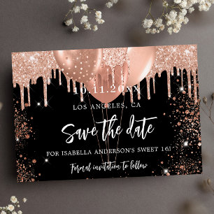 Save The Date Sweet 16 rose noir en or ballons parties scintilla