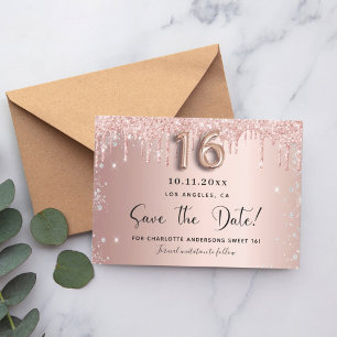 Save The Date Sweet 16 rose or parties scintillant argent enregi