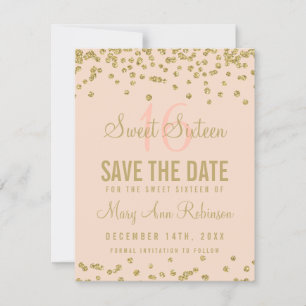Save The Date Sweet 16 "Save Date" Parties scintillant Or Confet