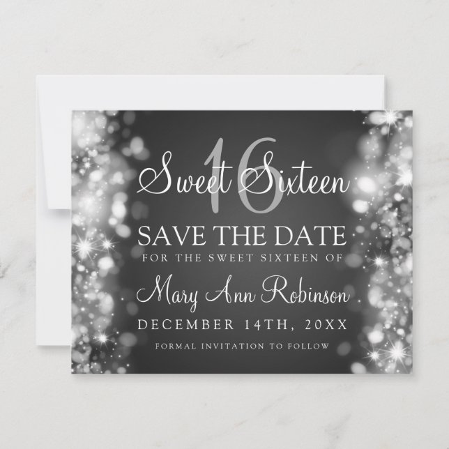 Save The Date Sweet 16 "Save The Date" Éclairage Argent (Devant)