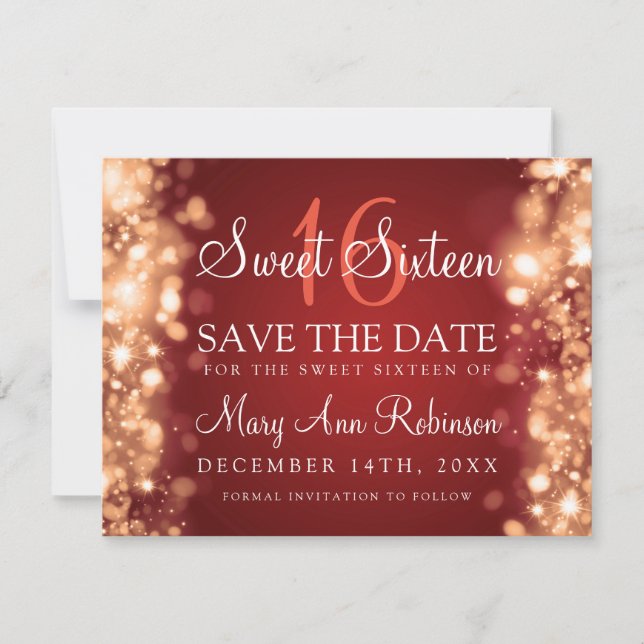 Save The Date Sweet 16 "Save The Date" Éclairage brillant Rouge  (Devant)