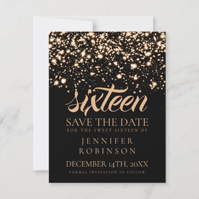 Save The Date Sweet 16 "Save The Date" Gold Midnight Glam (Devant)