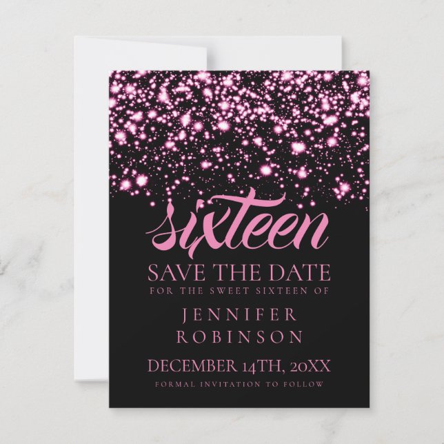 Save The Date Sweet 16 "Save The Date" Pink Midnight Glam (Devant)