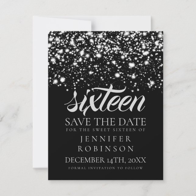 Save The Date Sweet 16 "Save The Date" Silver Midnight Glam (Devant)