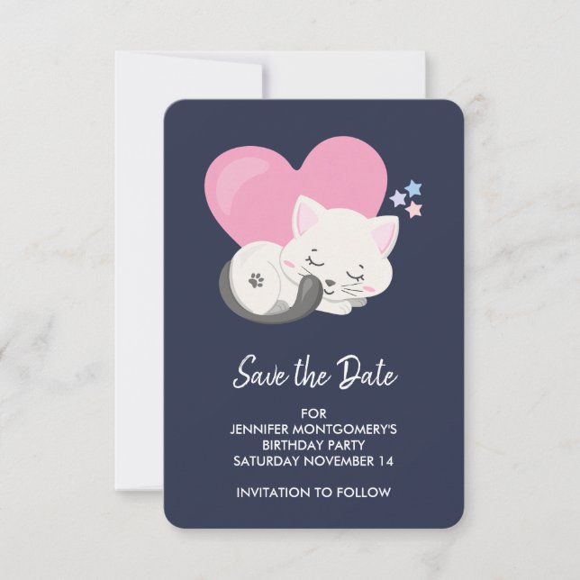 Save The Date Sweet Kitty Chat Dormir avec un grand coeur (Devant)