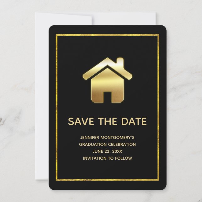 Save The Date Symbole Gold House Immobilier Graduation (Devant)