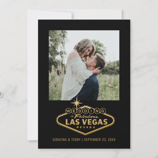 Save The Date SYMBOLE Mariage DE Las Vegas Black Gold Photo (Devant)