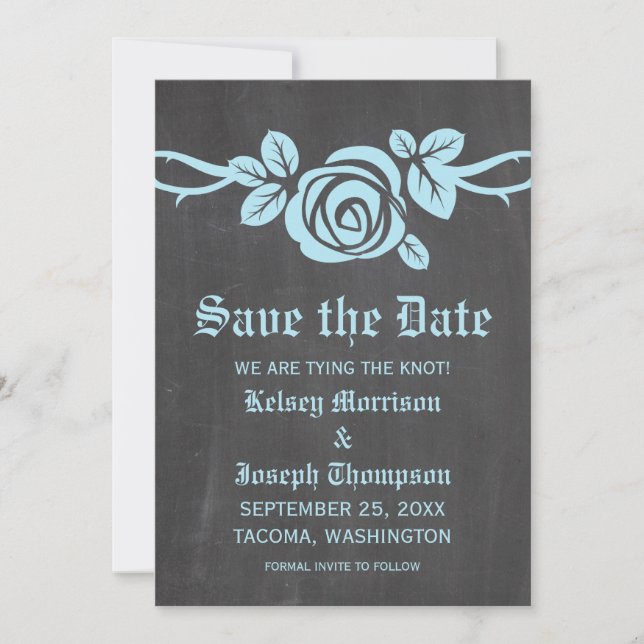 Save The Date Tableau de bord Rose bleu Enregistrer l'Invitation (Devant)
