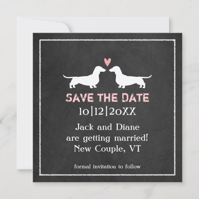 Save The Date Tableau de mariage de chiens Dachshunds à la craie (Devant)
